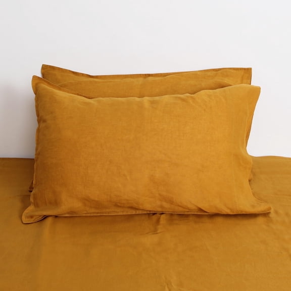 L Linen World Linen Pillow Cases 100% French Natural Linen Pillowcase Set of 2-Stone Washed Moisture-Absorbing Linen Pillow Shams Queen(Standard) Size(20''x30''),Yellow