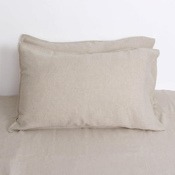 L Linen World Linen Pillow Cases 100% French Natural Linen Pillowcase Set of 2-Stone Washed Moisture-Absorbing Linen Pillow Shams Queen(Standard) Size(20''x30''),Natural Linen