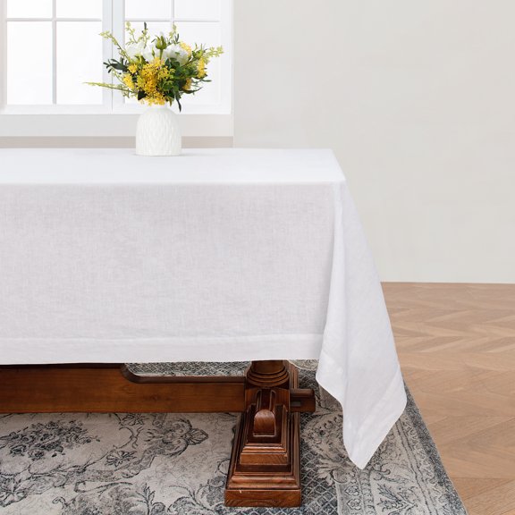 L Linen World Linen Tablecloth 90" x 60" Inch,100% French Linen White Tablecloth ,Washable Table Cloth for Dining,Outdoor,Weddings and Restaurants,Decorative Thanksgiving Christmas