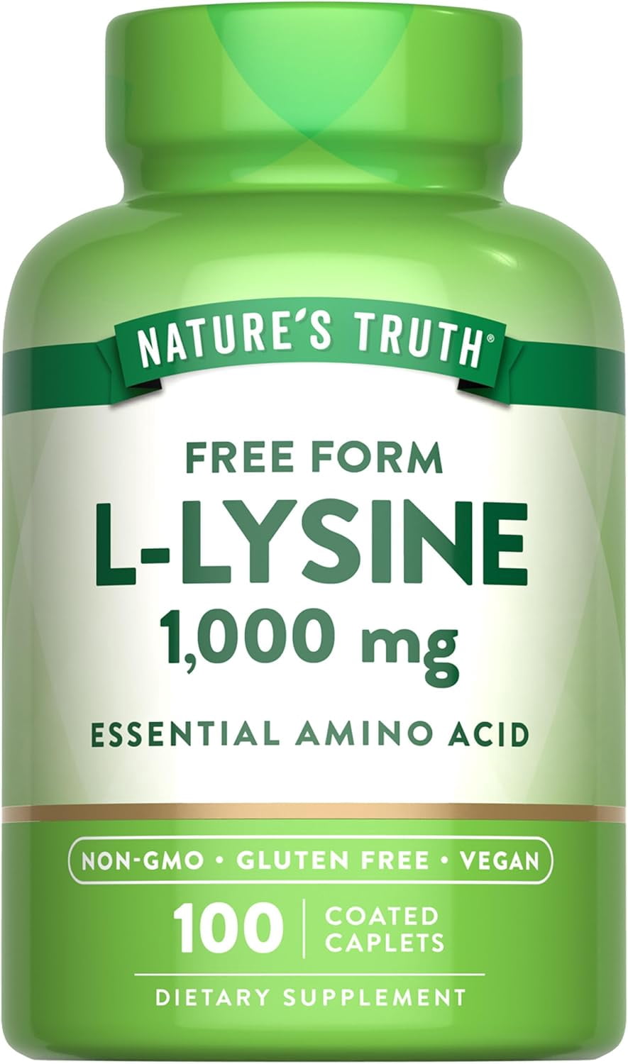 L Lysine 1000mg | 100 Coated Caplets | Free Form | For Men and Women | by Nature's Truth