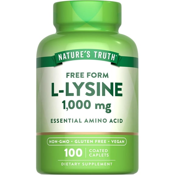 L Lysine 1000mg | 100 Coated Caplets | Free Form | For Men and Women | by Nature's Truth