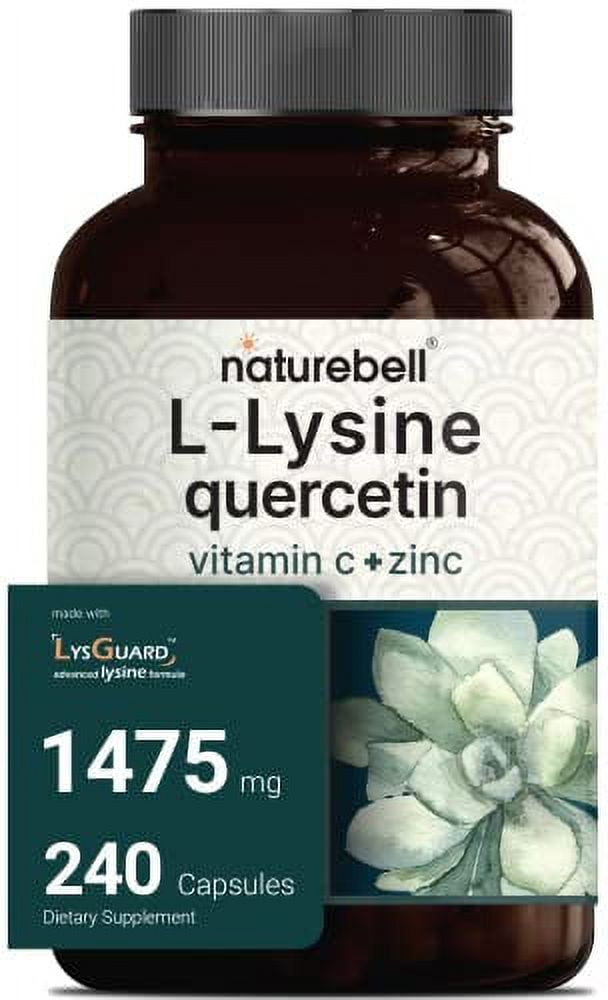 LLysine 1000mg + Quercetin 250mg Supplement, 240 Capsules, Free Form
