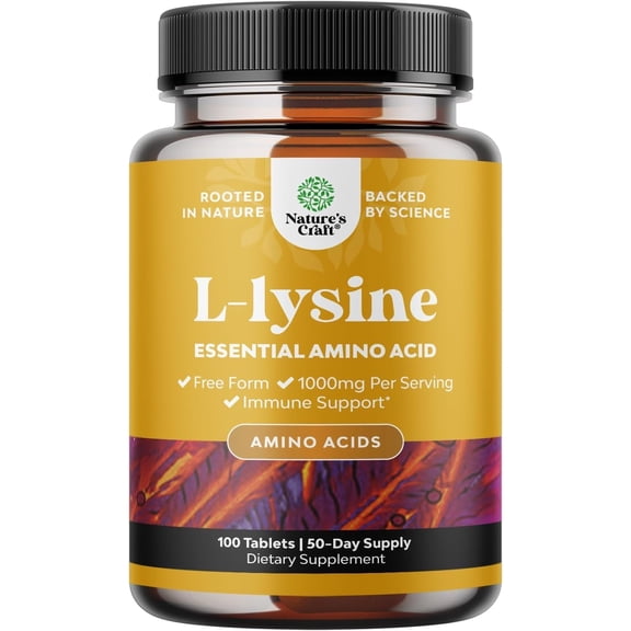 Natures Craft 1000mg L-Lysine Supplement for Eye Health and Immune Support, 100 Capsules