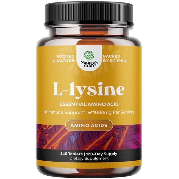 L Lysine 1000mg per Serving Nutritional Supplements - Essential Amino Acids Supplement for Eye Health Lip Care Bone Support Immune System Support Muscle Growth and Vegetarian Collagen Production