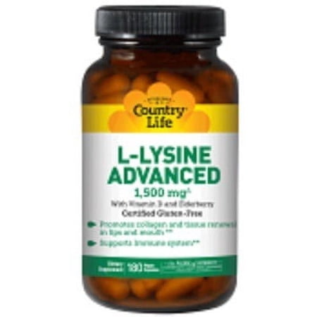 Country Life L-Lysine 1500mg Capsules with Vitamin D & Elderberry – Advanced Immune Support and Collagen Renewal – Certified Gluten-Free & Vegan – 180 Capsules