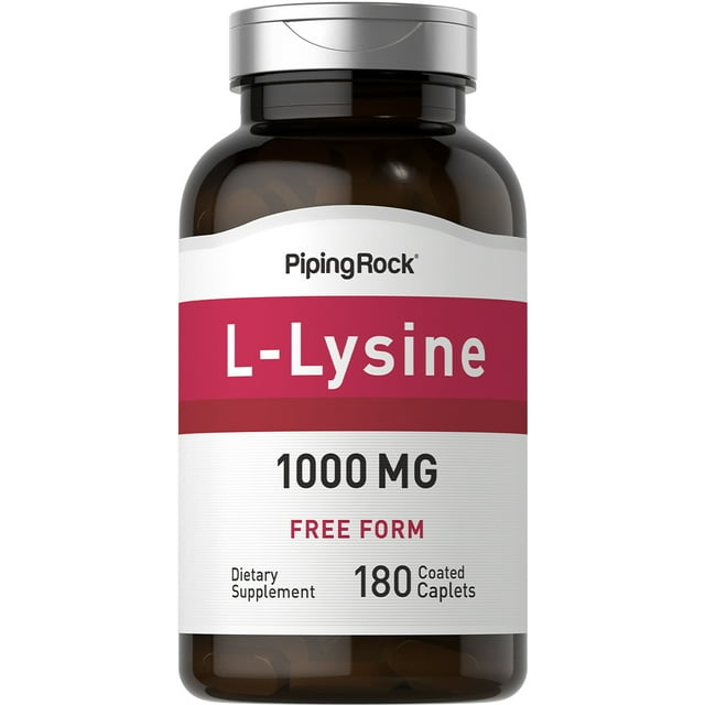 LLysine (Free Form) 1000 mg 180 Coated Caplets NonGMO, Gluten Free By Piping Rock