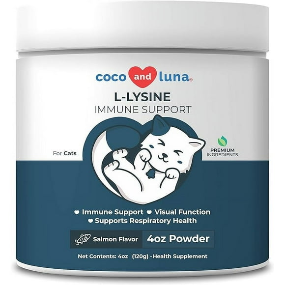 L-Lysine Supplement for Cats 4oz/120g - Cat Supplement for Sneezing and Runny Nose, Cat Cold, Cat Immune Support, Eye Function and Respiratory Health  Lysine Powder for Cats, Salmon Flavor