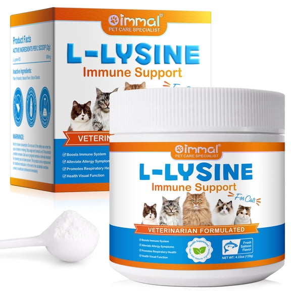 L-Lysine for Cats, Lysine Powder - Immune, Visual Function & Respiratory Support, Salmon Flavor 4.23 oz