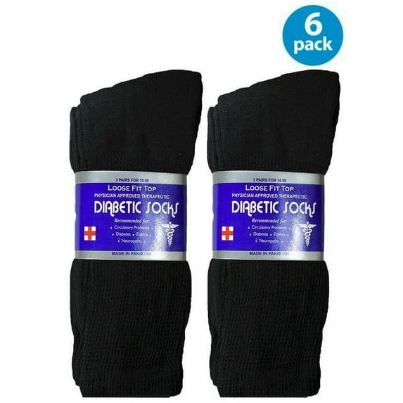 L&M 6 Pairs Diabetic Crew Socks Unisex Black 10-13