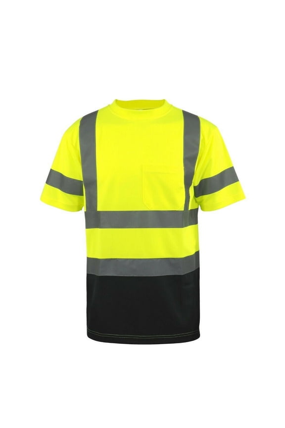 Hi Vis Class 3 T Shirt Reflective Safety Lime Orange Short Long Sleeve HIGH Visibility, Lime Bottom