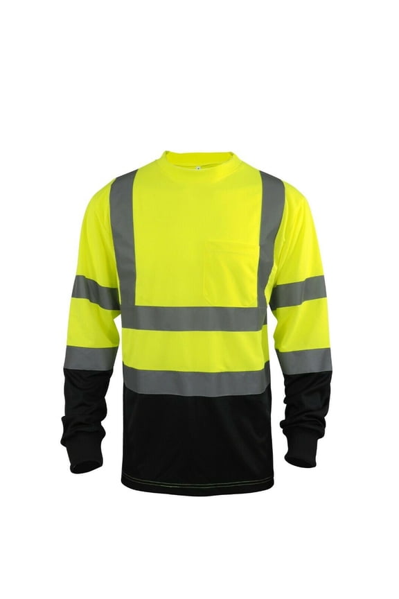 Hi Vis Class 3 T Shirt Reflective Safety Lime Orange Short Long Sleeve HIGH Visibility, Lime Bottom