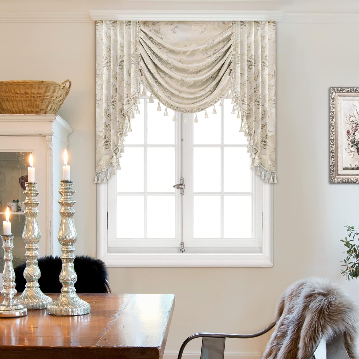 L&M Luxury Waterfall Valances for Windows, Elegant Jacquard Thick Swag