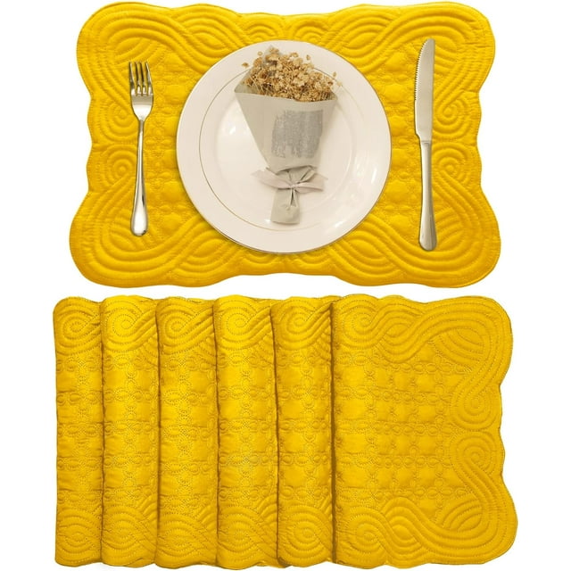 L&M Quilted Placemats Set of 6, Washable Heat Resistant Table Mats for