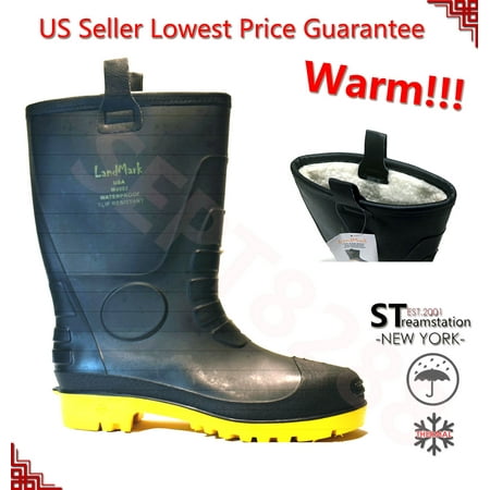 L&M Rain Boots Waterproof Insulated, Warm Lined Thermolite Rubber, Men’s Sizes
