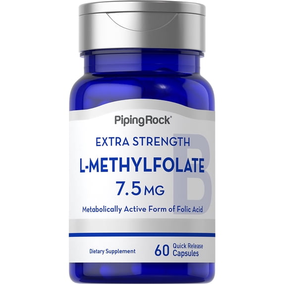 L Methylfolate 7.5mg | 60 Capsules | Active Folic Acid for Men and Women | by Piping Rock