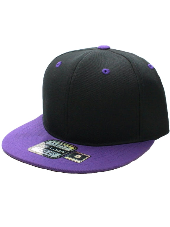 Plain Adjustable Snapback Hats Caps Flat Bill Visor - Black Purple