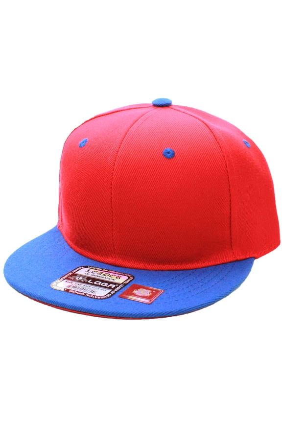 Plain Adjustable Snapback Hats Caps Flat Bill Visor - Red Blue