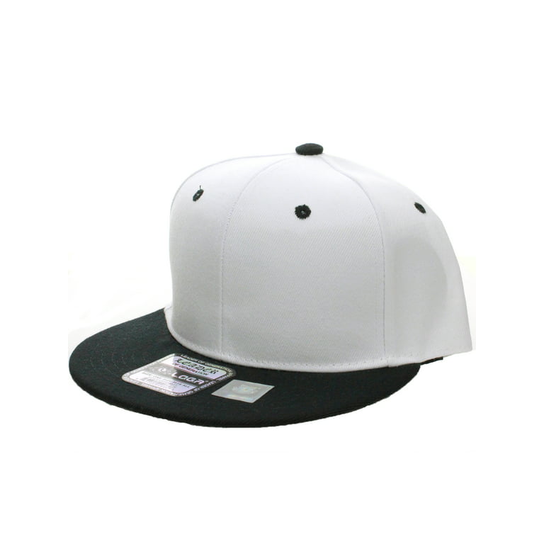 L.O.G.A. Plain Adjustable Snapback Hats Caps Flat Bill Visor - White Black  