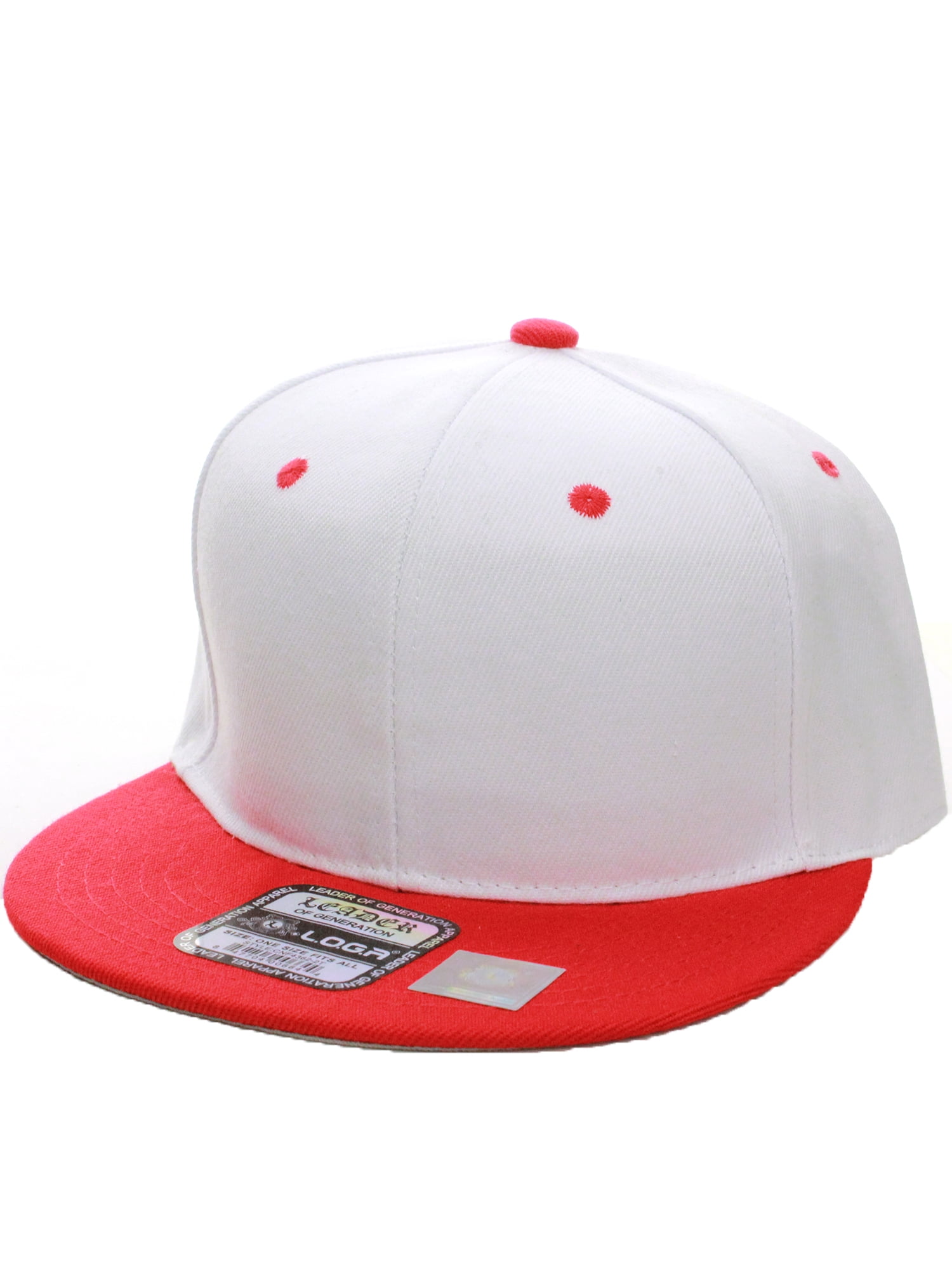 L.O.G.A. Plain Adjustable Snapback Hats Caps Flat Bill Visor - White Red