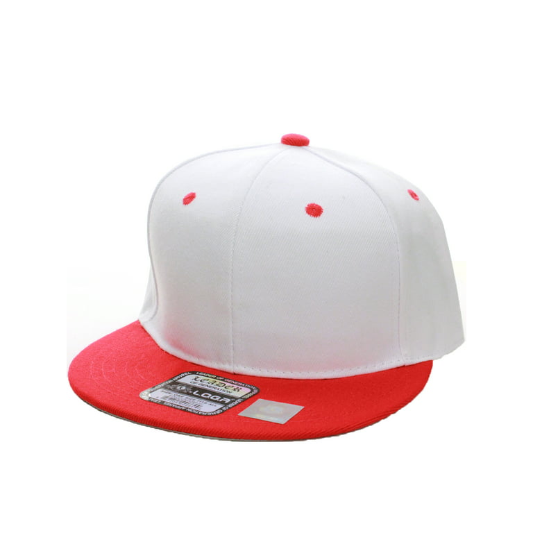 L.O.G.A. Plain Adjustable Snapback Hats Caps Flat Bill Visor - White Red