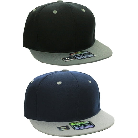 L.O.G.A Plain Flat Bill Visor Blank Snapback Hat Cap with Adjustable Snaps - 2 Pk - Bk/Gy, Nv/Gy