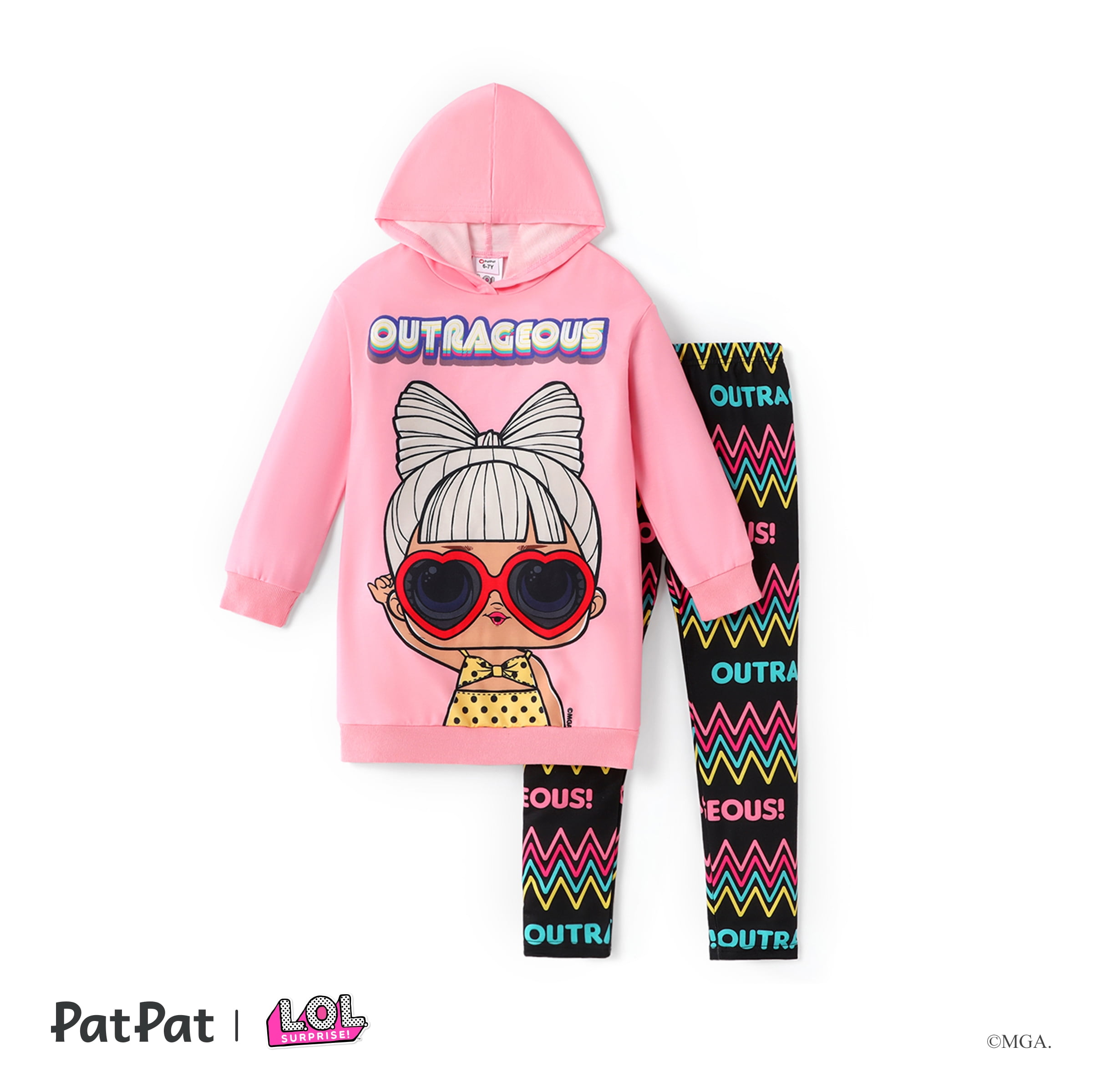 L.O.L. Surprise Brandclub L.O.L. SURPRISE Kid Girls Graphic Hoodie Sweatshirt and Stripe Leggings Outfit Set Sizes 5 12