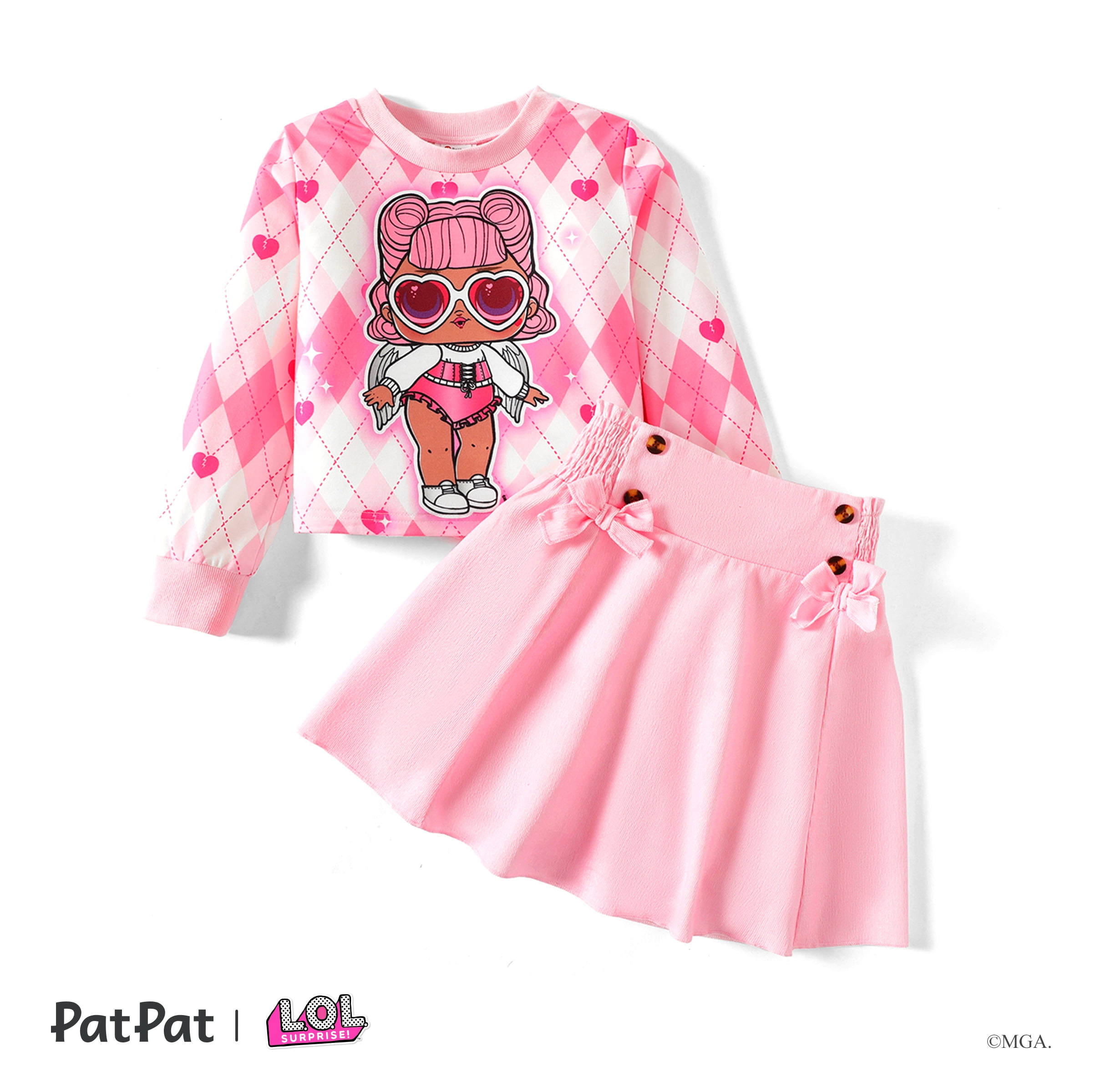 L.O.L. SURPRISE Kid Girls Graphic Sweatshirt with Pink Bow Smocked Skirt 2 Pieces Outfit Sets Sizes 5 12