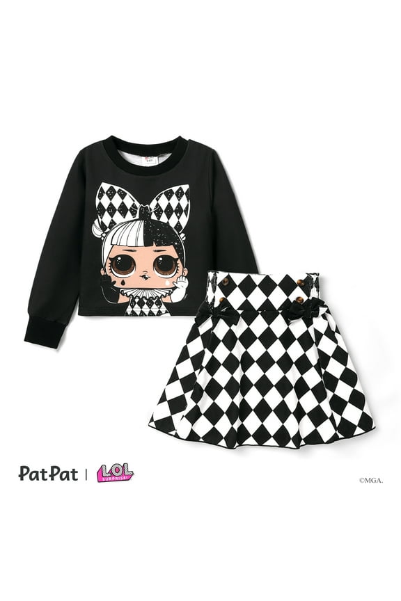 Kid Girls Graphic Sweatshirt with Plaid Skirt 2 Pieces Outfit Sets,Sizes 6-12