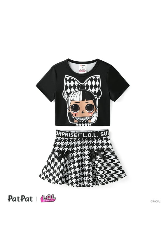 Toddler Girl Skirt, Short Sleeves Girl Skirt Oufits with Black-White Short Skirt for Summer, Sizes 7-8T