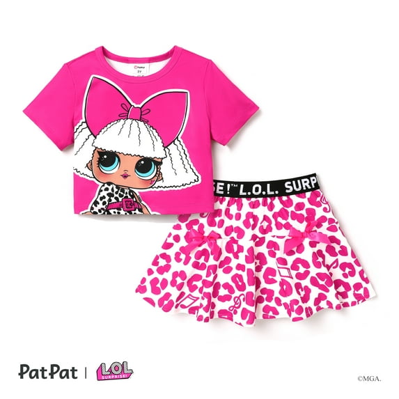 L.O.L. SURPRISE! Toddler Girl Skirt, Short Sleeves Girl Skirt Oufits with Pink Leopard Print Short Skirt for Summer, Sizes 3-4T