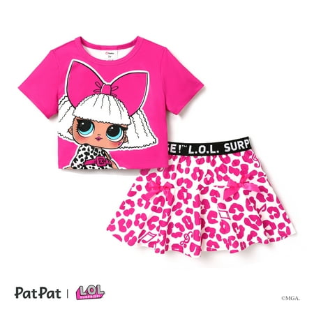 L.O.L. SURPRISE! Toddler Girl Skirt, Short Sleeves Girl Skirt Oufits with Pink Leopard Print Short Skirt for Summer, Sizes 5-6T