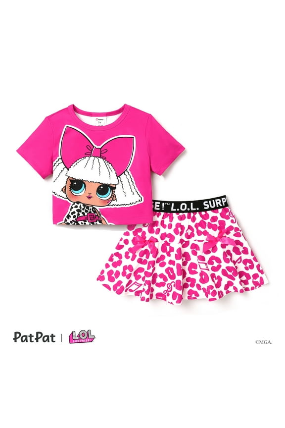 Toddler Girl Skirt, Short Sleeves Girl Skirt Oufits with Pink Leopard Print Short Skirt for Summer, Sizes 8-9T