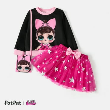 L.O.L. SURPRISE! Toddler Girls Graphic Long Sleeves Sweatshirt and Mesh Sequins skirt with Crossbag 3 Pieces Outfit Sets,Sizes 2-6