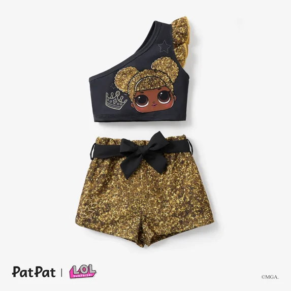 L.O.L. SURPRISE! Toddler Girls Outfits Graphic T-Shirt Ruffled One Shoulder Tops Bowknot Shorts Set Sizes 2-6