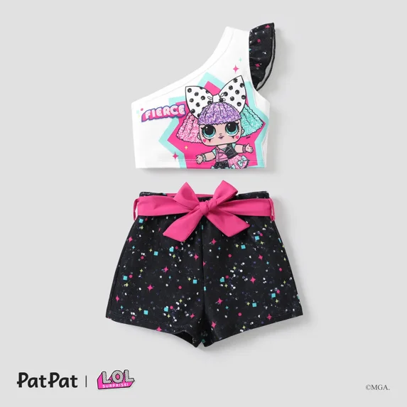 L.O.L. SURPRISE! Toddler Girls Outfits Graphic T-Shirt Ruffled One Shoulder Tops Bowknot Shorts Set Sizes 2-6