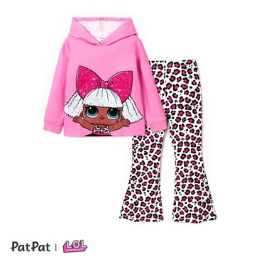 L.O.L Surpries! Kids Girls 2pcs Characters Print Hoodie Sweatshirt and Leopard Print Flared Pants 2 Pieces Outfit Sets Sizes 5-12