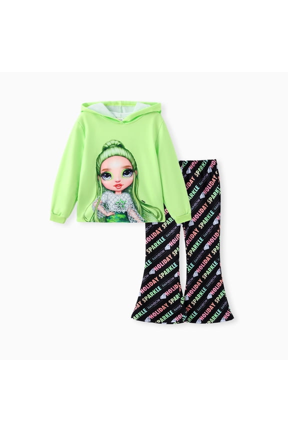 L.O.L Surpries! Toddler Girls Characters Print Long Sleeve Hoodie Sweatshirt and Colorful Flared Pants 2 Pieces Outfit Sets Sizes 3-11