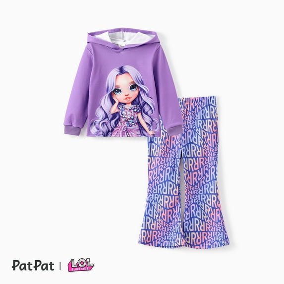 L.O.L Surpries! Toddler Girls Characters Print Long Sleeve Hoodie Sweatshirt and Colorful Flared Pants 2 Pieces Outfit Sets Sizes 3-11
