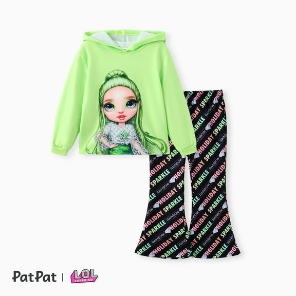 L.O.L Surpries! Toddler Girls Outfit Sets Long Sleeve Graphic Hoodies and Allover Print Flared Pants Sets 2-Pieces Sizes 3-11