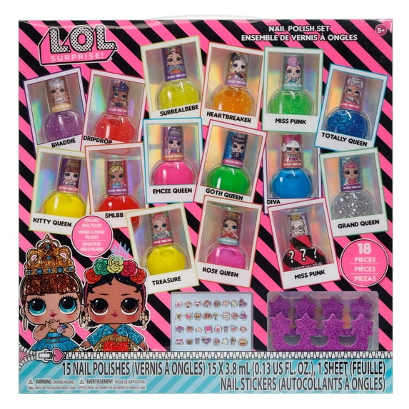 L.O.L Surprise 18-Piece Kids Nail Polish Gift Set Non-Toxic & Easy Application for Kids Ages 3+