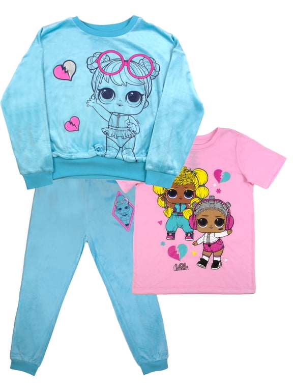 3-Piece Pants Set for Girls, LOL Surprise Girls 3-piece Sweatshirt, T-Shirt, and Fleece Pants Set (Sizes 4-16)