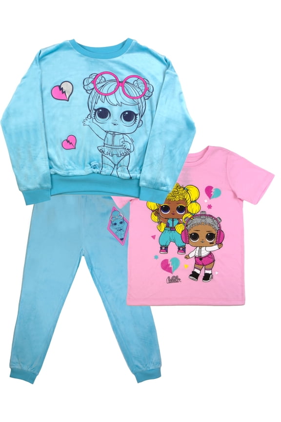 3-Piece Pants Set for Girls, LOL Surprise Girls 3-piece Sweatshirt, T-Shirt, and Fleece Pants Set (Sizes 4-16)