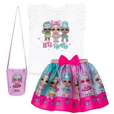 L.O.L. Surprise! Aqua Opal Q.T. Pearl Q.T. T-Shirt Skirt and Bag 3 Piece Outfit Set Little Kid to Big Kid
