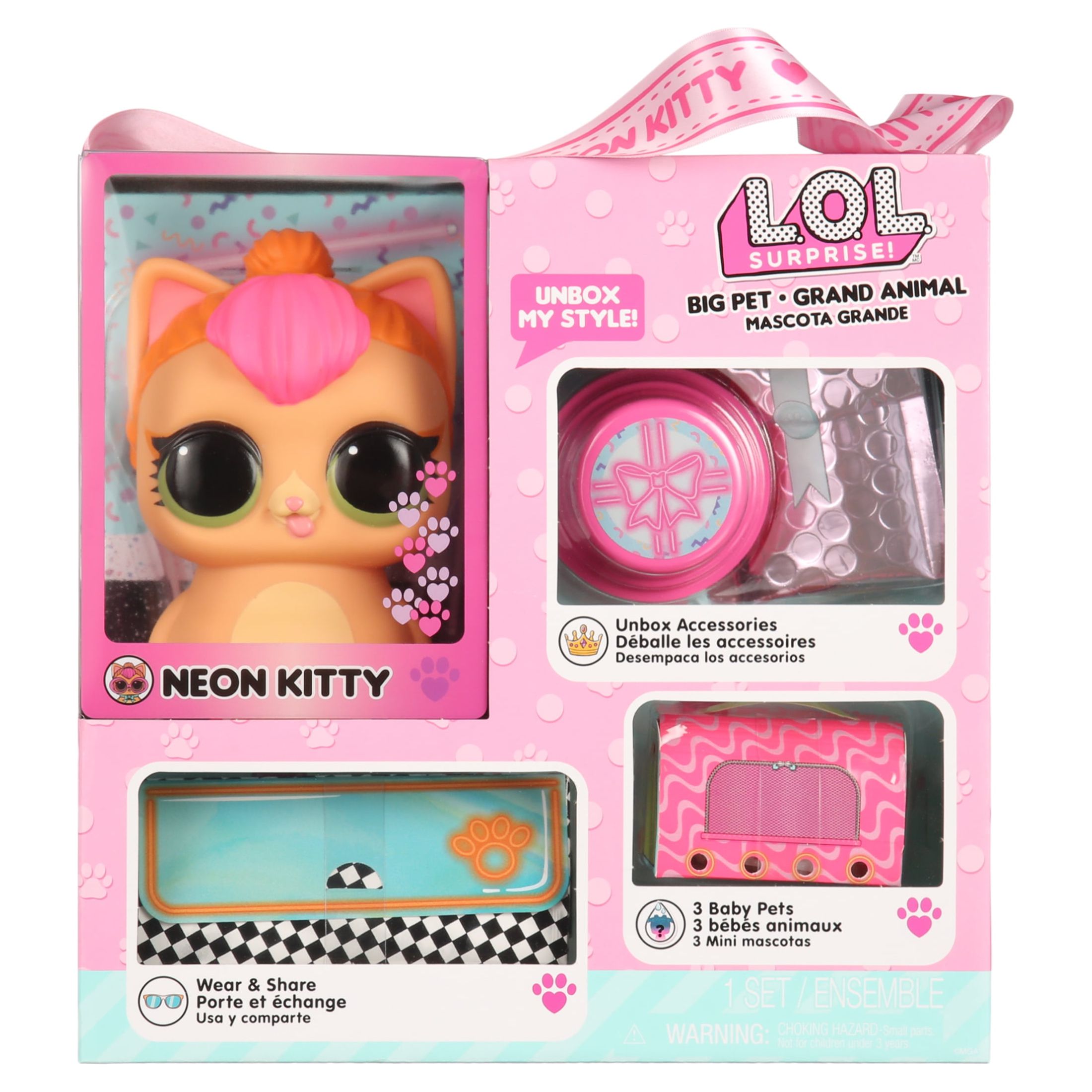L.O.L Surprise! Big Pet Neon Kitty Doll Playset, 15 Pieces - image 1 of 8