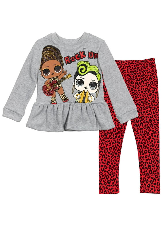 L.O.L. Surprise! Fierce Bhaddie Little Girls Pullover Fleece Sweatshirt and Leggings Outfit Set Gray 4