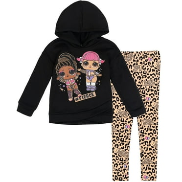 L.O.L. Surprise! Fierce Little Girls Pullover Crossover Fleece Hoodie and Leggings Outfit Set Little Kid to Big Kid