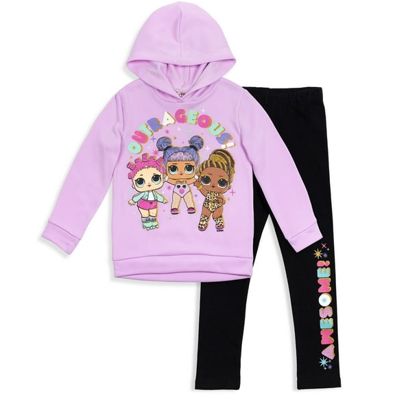 L.O.L. Surprise! Fierce Roller Sk8er Daring Diva Little Girls Pullover Fleece Hoodie and Leggings Outfit Set Little Kid to Big Kid