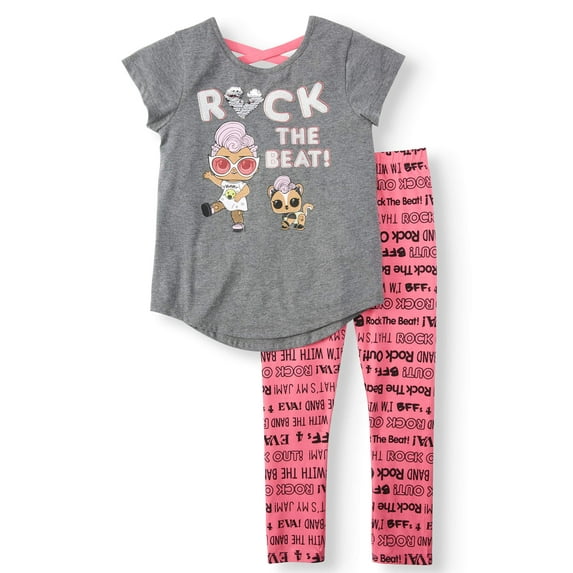 L.O.L. Surprise! Flip Sequin Cross Back T-Shirt and Legging, 2-Piece Outfit Set (Little Girls)