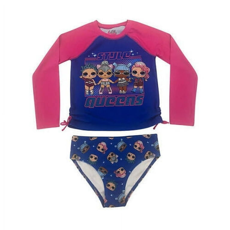 L.O.L. Surprise Girl s 2 Piece Long Sleeve Rash Guard Brief Bottom Swim Set Blue Light Blue 10 12
