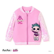 L.O.L. SURPRISE! Girls Bomber Jacket Pink Sequins Graphic Lightweight Zip-Up Varsity Jacket Sizes 3-8